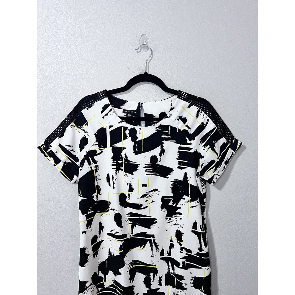Metaphor‎ Shift Dress Abstract Mesh Black White Yellow Medium - Picture 3 of 8